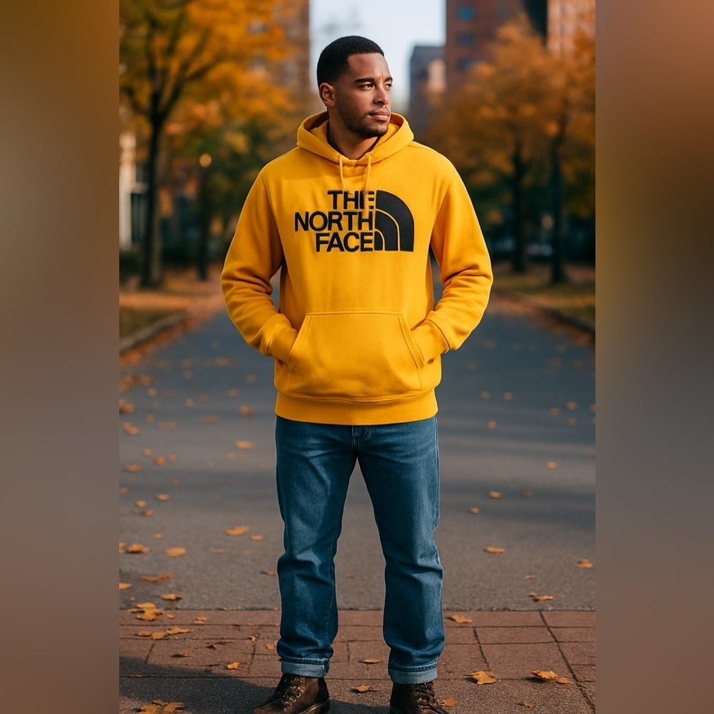 The North Face Half Dome Yellow Pullover Hoodie – Sz XL (Excellent Condition)